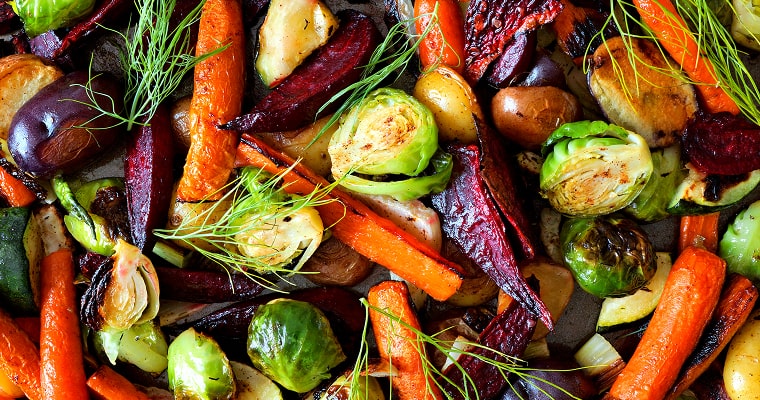 A close-up of cooked vegetables