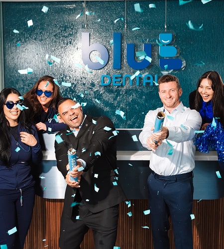 Blu dental team having fun and smiling