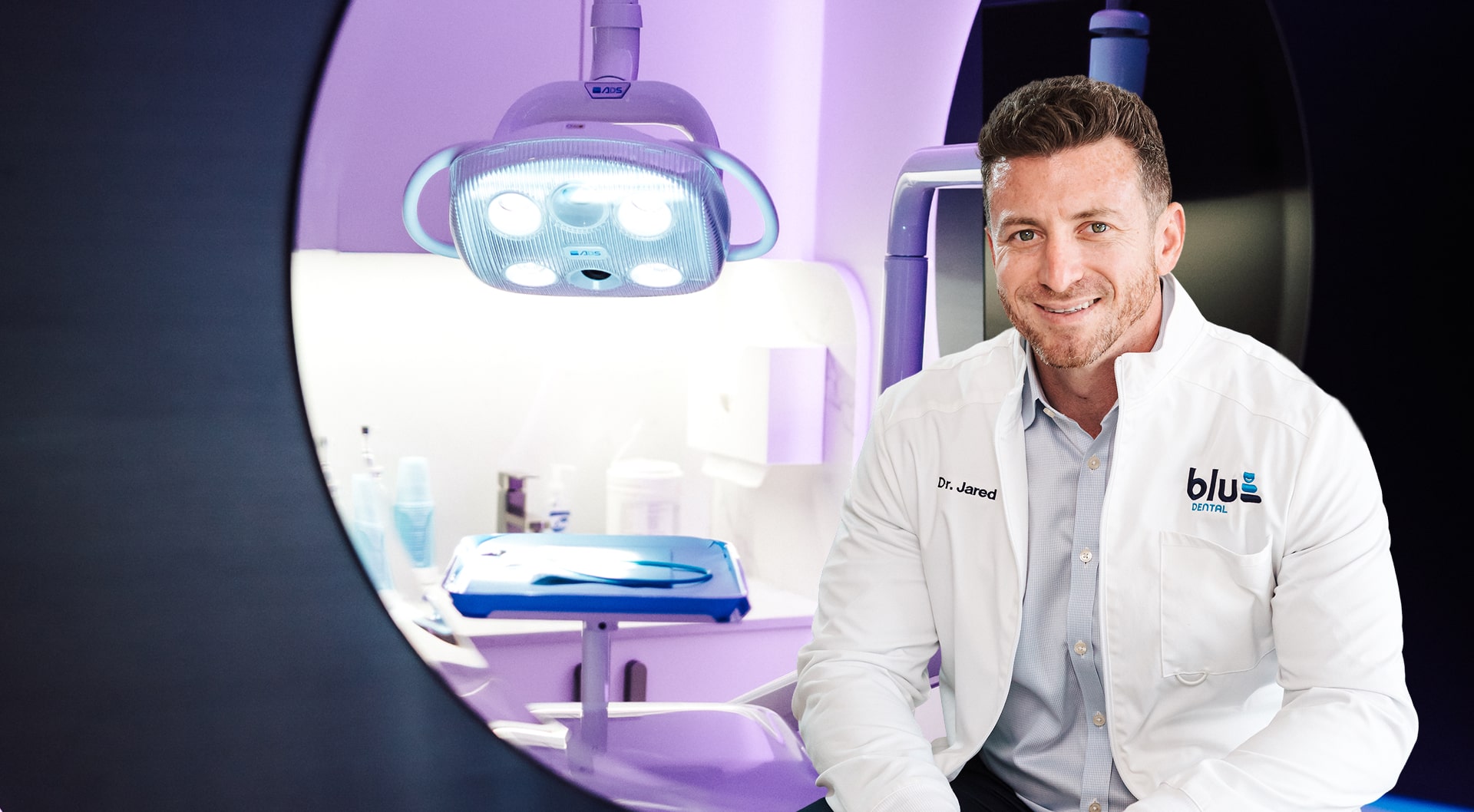 Dr. Jared is welcomely smiling at Blu Dental